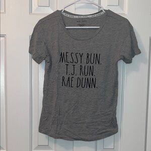 Rae Dunn Tee Short Sleeve Messy Bun TJ Run‎ Size S Gray